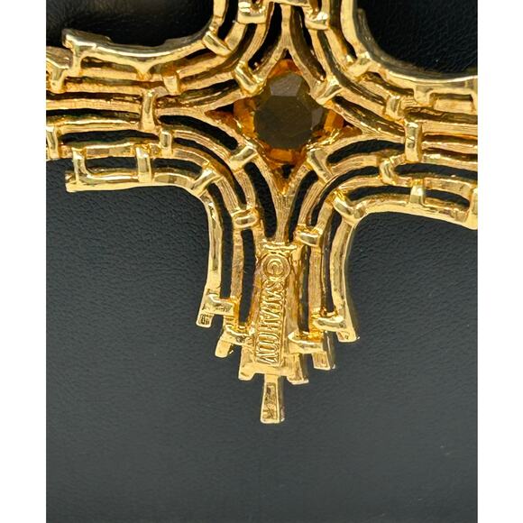Vintage Sarah Coventry Gold Tone Cross with Amber Rhinestone - Picture 3 of 9
